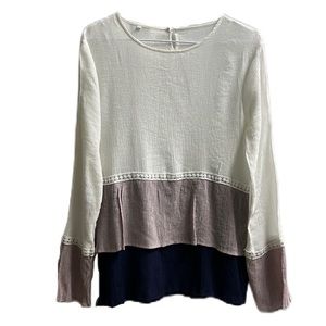 Women’s, Color Block, U-Neckline, Long Small Bell Sleeves Top, Multi, Large